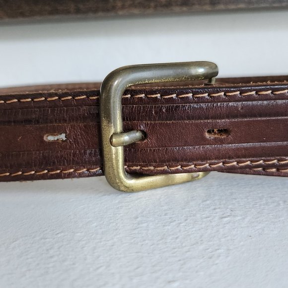 Vintage chocolate brown  textured  Genuine  Leather belt Sz S-M Italy main image 5